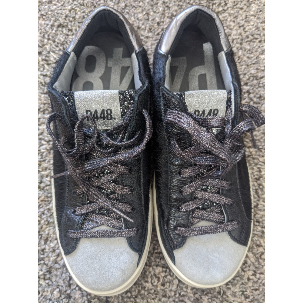 P448 John Sneakers Womens Size 38 Black Real Fur Made In Italy Perfect Condition